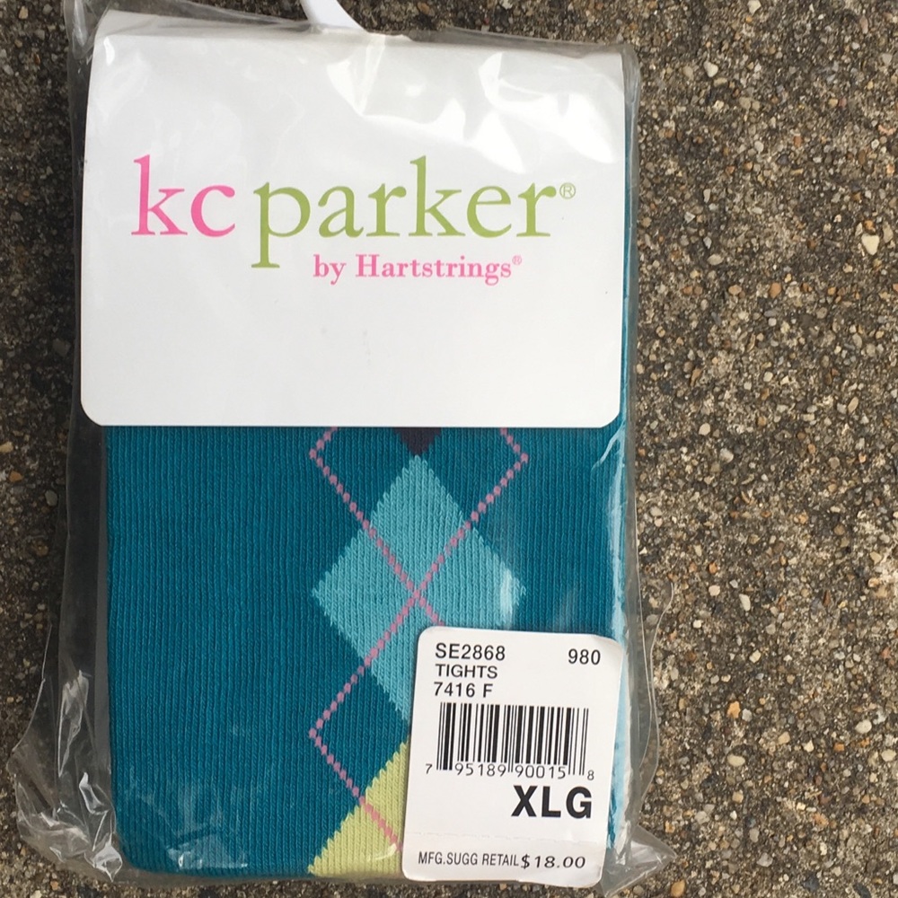 K C Parker XL Aqua Blue Argyle Girls Tights NWT